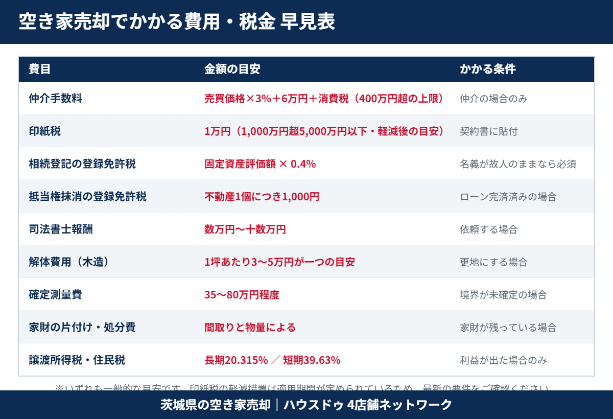 空き家売却でかかる費用と税金の早見表|茨城県のハウスドゥ4店舗ネットワーク