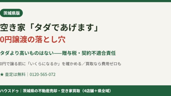 空き家0円譲渡の落とし穴｜税金と茨城の選択肢【2026】