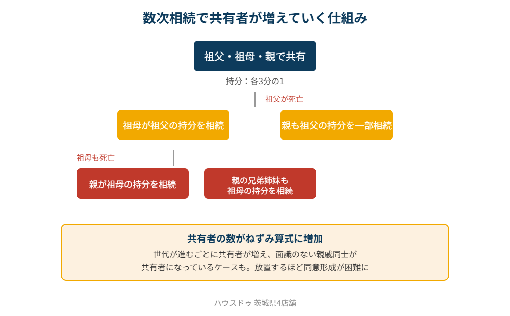 数次相続で共有者が増える仕組み 共同名義の相続