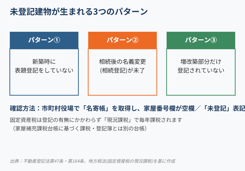 未登記建物が生まれる3つのパターン 茨城県
