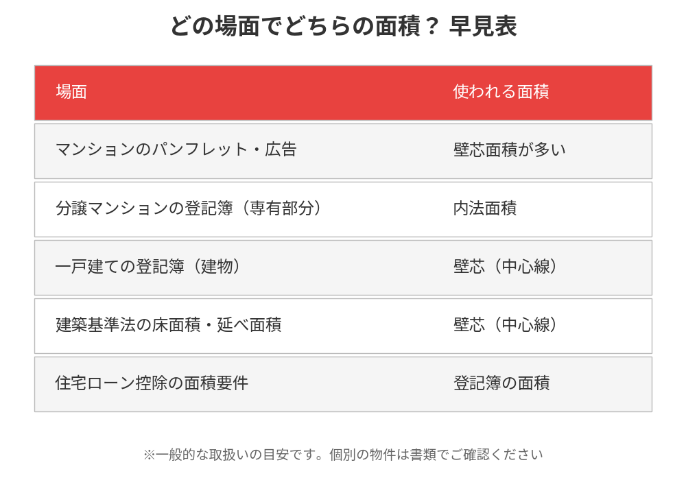 壁芯面積と内法面積の使い分け早見表|不動産売却の面積基準|ハウスドゥ 茨城