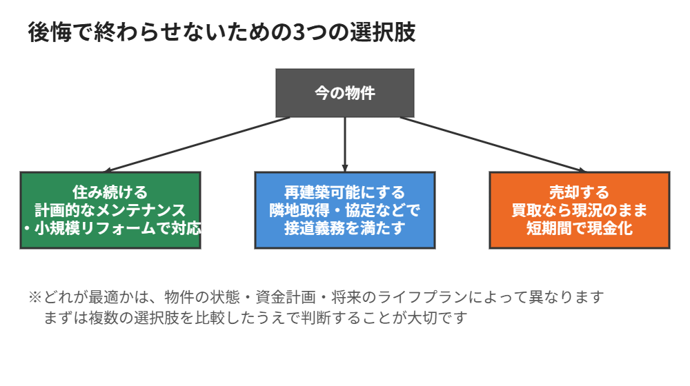 再建築不可物件 後悔で終わらせない3つの選択肢の図解