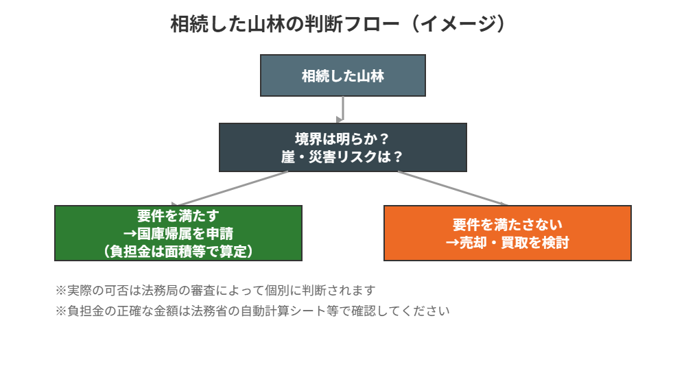 相続した山林の国庫帰属可否の判断フロー図|境界・崖・災害リスクのチェック