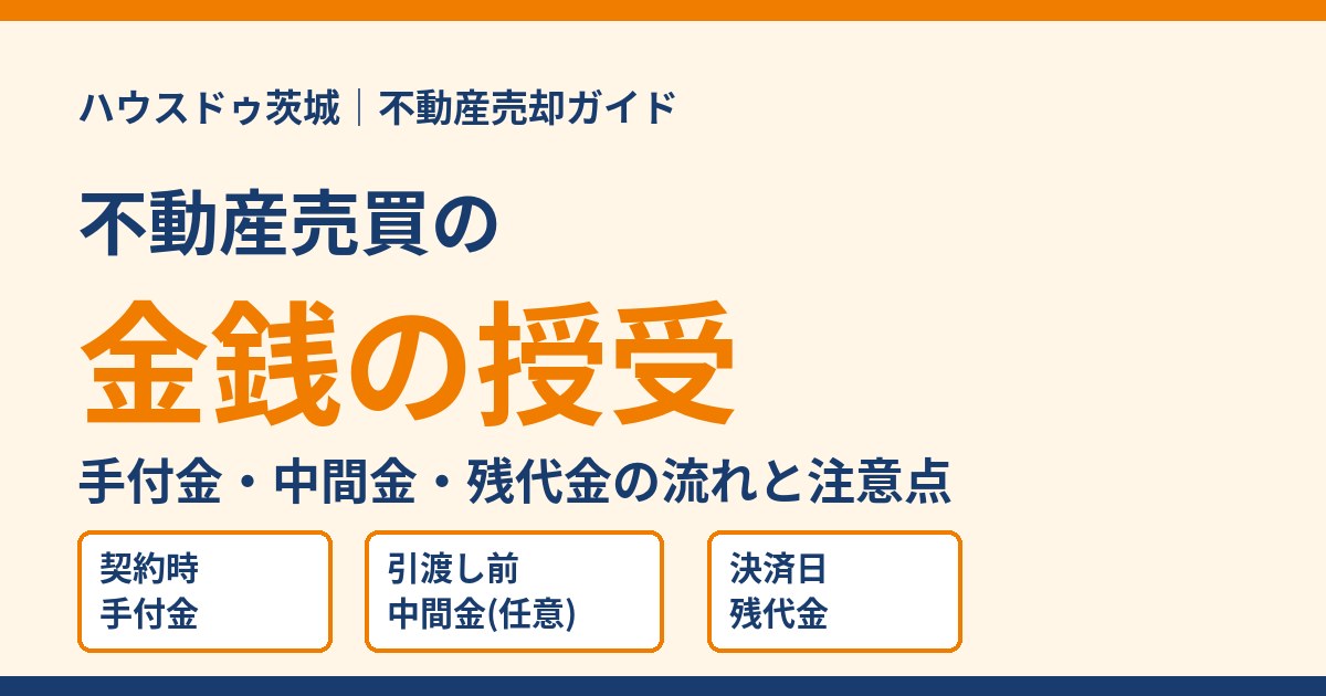 不動産売買の金銭の授受|手付金・中間金・残代金の流れ|ハウスドゥ茨城