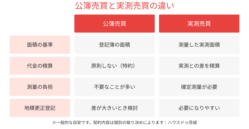 公簿売買と実測売買の違い|地積更正登記が必要になる売却パターン|ハウスドゥ茨城